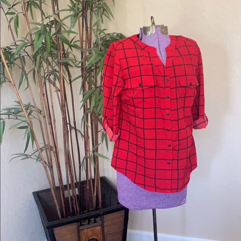 Checkered 3/4 sleeve blouse